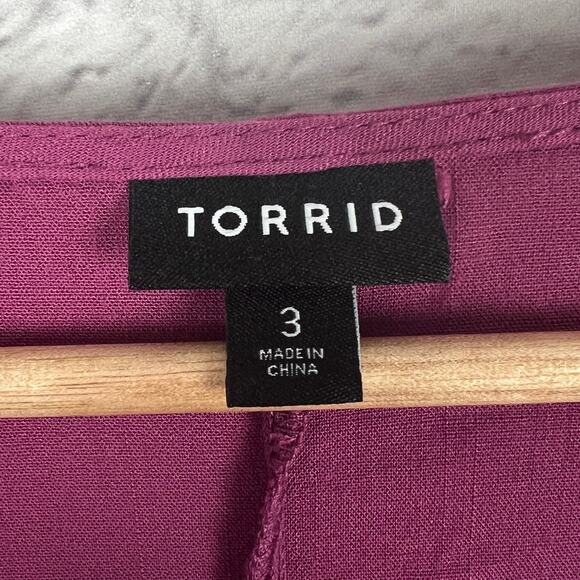 TORRID Women's 3X (3) Purple Rayon Slub Smocked Waist Peasant Flowy L/S Blouse - Picture 4 of 10